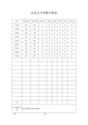 企业公司考勤日报表.docx