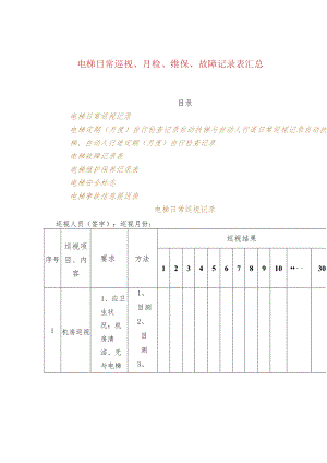 电梯日常巡视、月检、维保、故障记录表汇总.docx