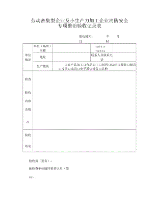 劳动密集型企业及小生产力加工企业消防安全专项整治验收记录表.docx