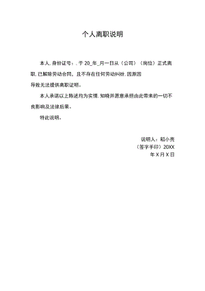 个人离职说明及承诺书.docx
