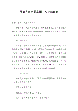 罗集乡防台风暴雨工作应急预案.docx