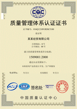 竖版淡黄质量管理体系认证证书单页word模板.docx