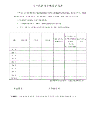 考生承诺书及体温记录表.docx