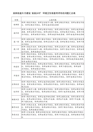 美林街道6月建设“美丽乡村”环境卫生检查考评存在问题汇总表.docx