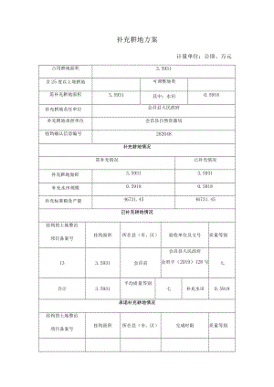补充耕地方案计量单位公顷、万元.docx
