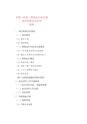 乡镇（街道）财政运行综合绩效评价报告及自评指标.docx