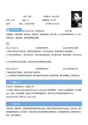 蓝色个人简历求职意向Java开发岗位Word模板.docx