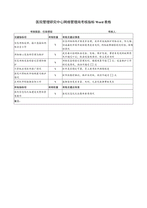 医院管理研究中心网络管理岗考核指标Word表格.docx