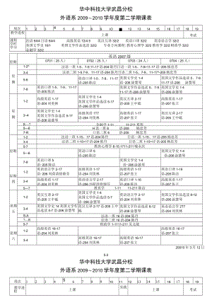 华中科技大学武昌分校外语系2009～2010学年度第二学期课表.docx