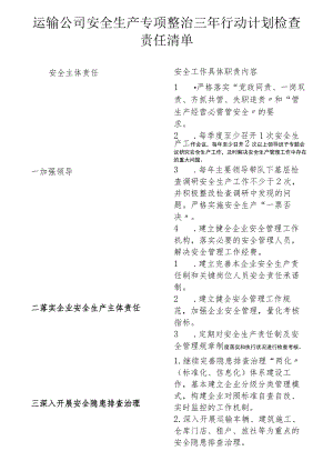 运输公司安全生产专项整治三年行动计划检查责任清单.docx