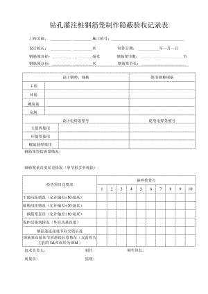 钻孔灌注桩钢筋笼制作隐蔽验收记录表.docx