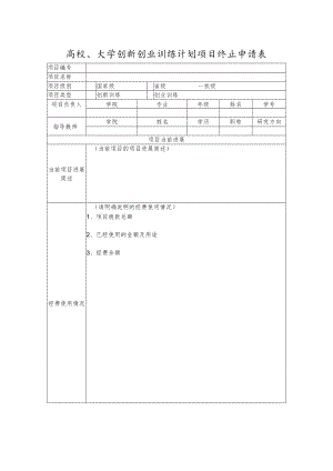 高校、大学创新创业训练计划项目终止申请表.docx