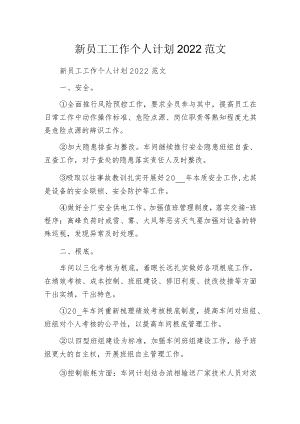 新员工工作个人计划2022范文.docx