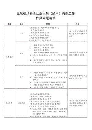 民航机场安全从业人员典型工作作风问题清单.docx