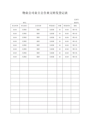 物业公司业主公告来文转发登记表.docx