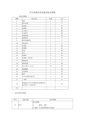 汽车营销实训室建设技术参数.docx