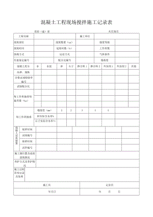 混凝土工程现场搅拌施工记录表.docx