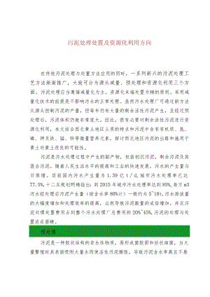 水处理--污泥处理处置及资源化利用方向.docx