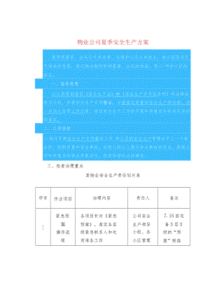 物业公司夏季安全生产方案.docx