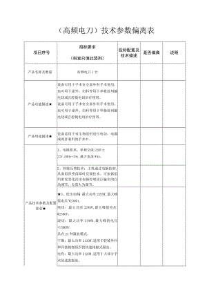 高频电刀技术参数偏离表.docx