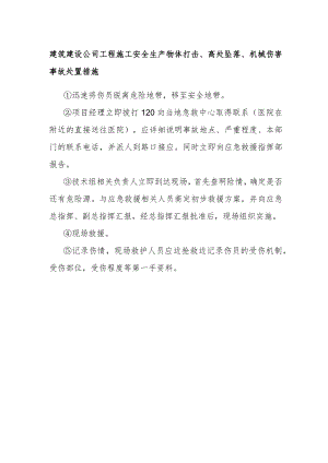 建筑建设公司工程施工安全生产物体打击、高处坠落、机械伤害事故处置措施.docx