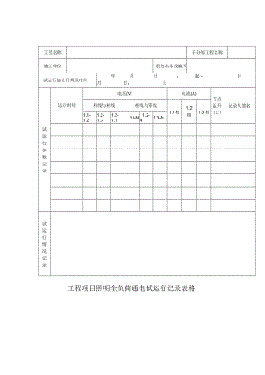 工程项目照明全负荷通电试运行记录表格.docx