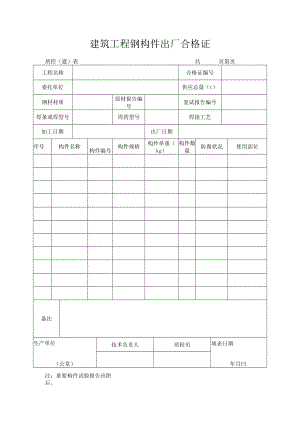 建筑工程钢构件出厂合格证.docx