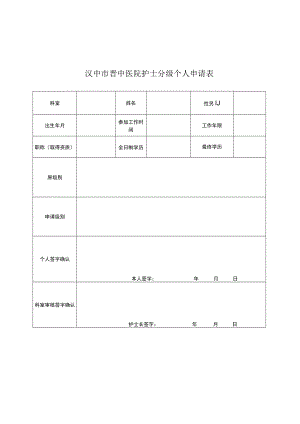 汉中市晋中医院护士分级个人申请表.docx