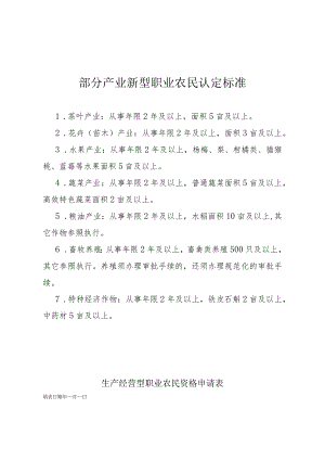 部分产业新型职业农民认定标准.docx