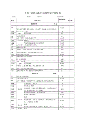 市级中医医院住院病案质量评分标准.docx
