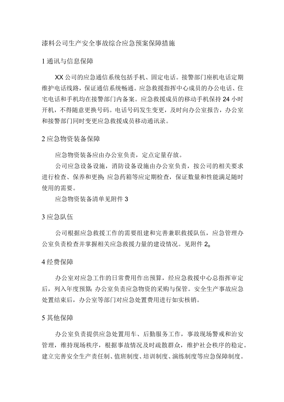 漆料公司生产安全事故综合应急预案保障措施.docx_第1页