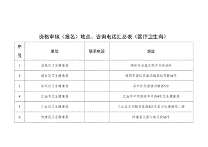 资格审核报名地点、咨询电话汇总表医疗卫生岗.docx