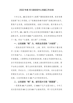 2022年度XX县投促中心党建工作总结.docx