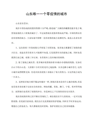 山东唯一一个零疫情的城市.docx