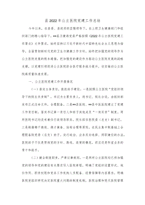 县2022年公立医院党建工作总结.docx