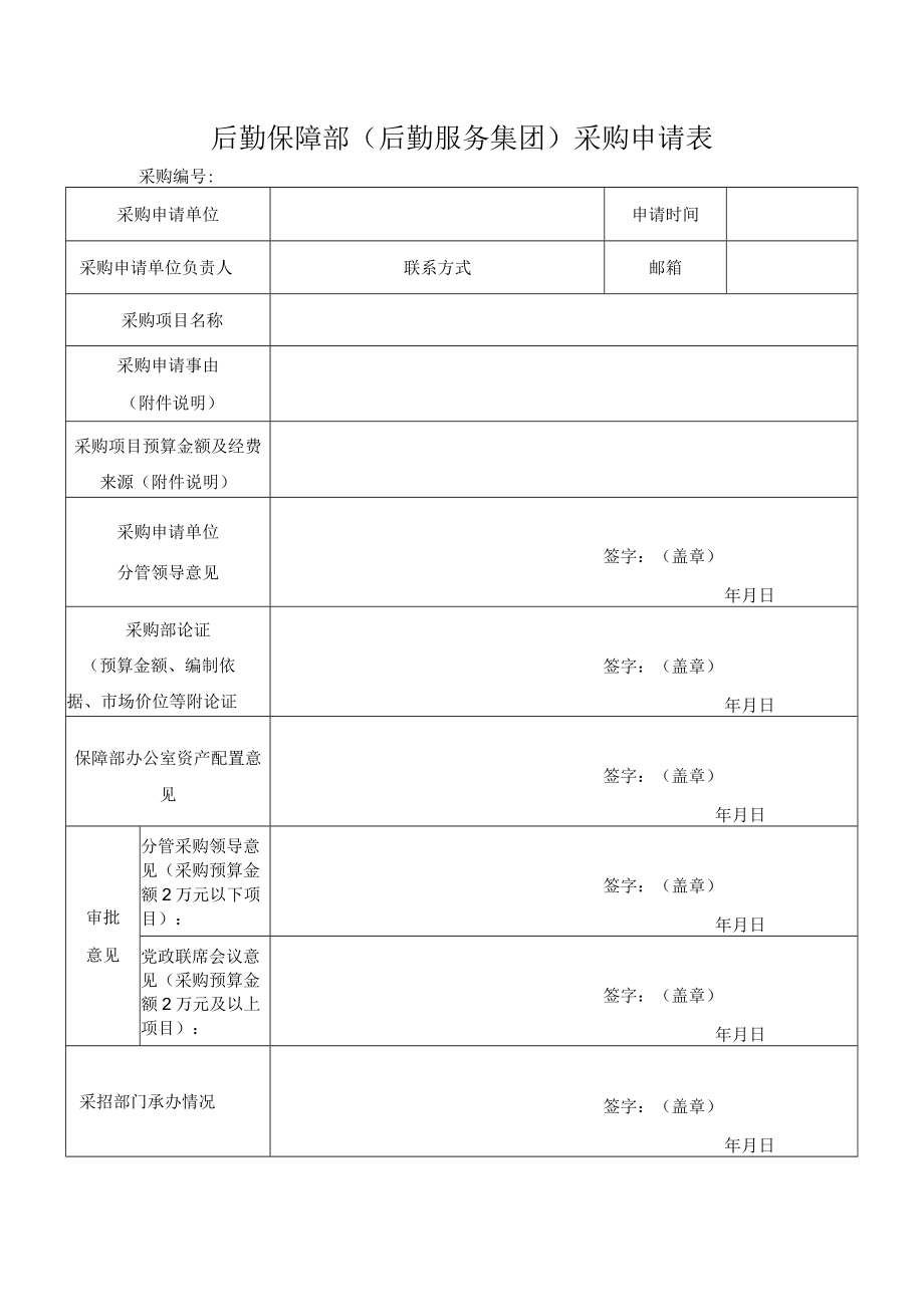 后勤保障部(后勤服务集团)采购申请表.docx_第1页