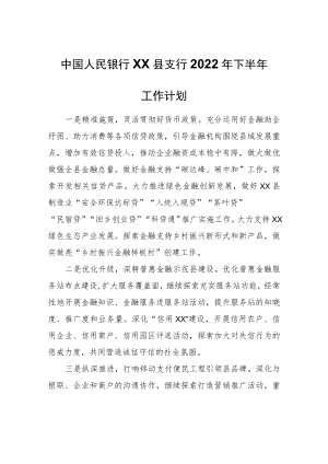 中国人民银行XX县支行2022年下半年工作计划.docx