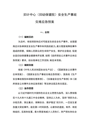 妇计中心（妇幼保健院）安全生产事故灾难应急预案.docx