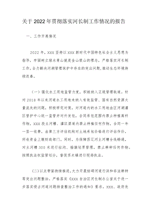 关于2022年贯彻落实河长制工作情况的报告.docx