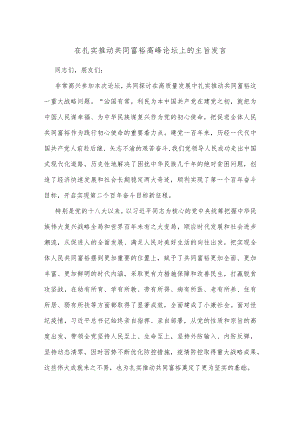 在扎实推动共同富裕高峰论坛上的主旨发言.docx