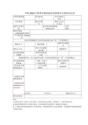 学校2022年秋季学期家庭经济困难学生排查登记表.docx