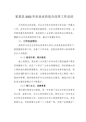 某某县2022年农业水价综合改革工作总结.docx