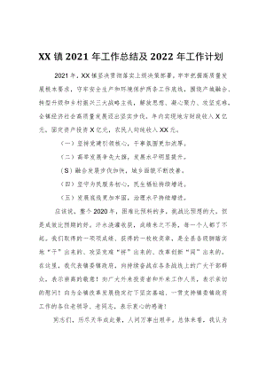 XX镇2021年工作总结及2022年工作计划.docx