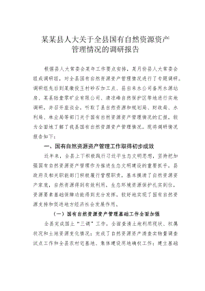 某某县人大关于全县国有自然资源资产管理情况的调研报告.docx