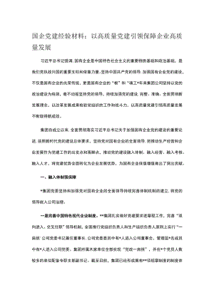 国企党建经验材料：以高质量党建引领保障企业高质量发展.docx