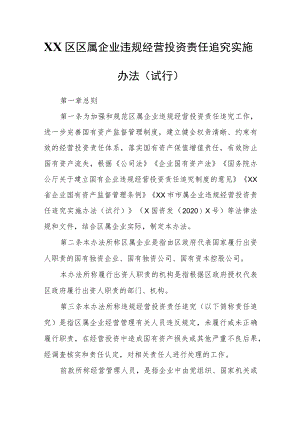 XX区区属企业违规经营投资责任追究实施办法.docx