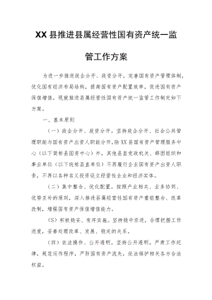 XX县推进县属经营性国有资产统一监管工作方案.docx