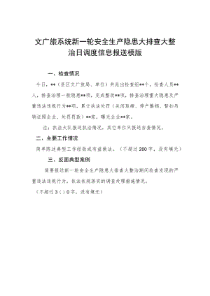 文广旅系统新一轮安全生产隐患大排查大整治日调度信息报送模版.docx