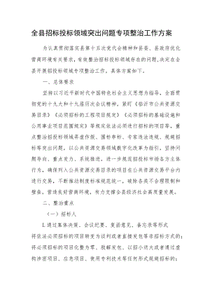 全县招标投标领域突出问题专项整治工作方案.docx
