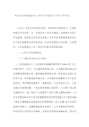 市农业农村局2022年上半年工作总结及下半年工作计划.docx